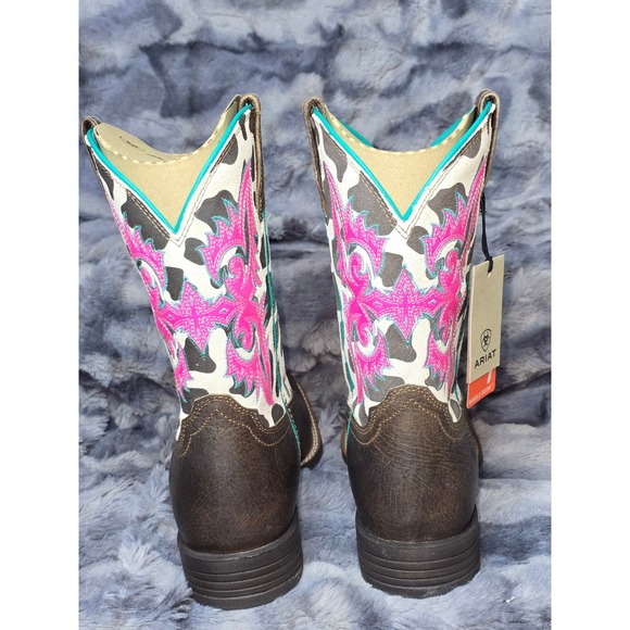 NWB Ariat Kids Lonestar Rowdy‎ Rust Cow Print Western Square Toe Boots Size 6 - Picture 4 of 12